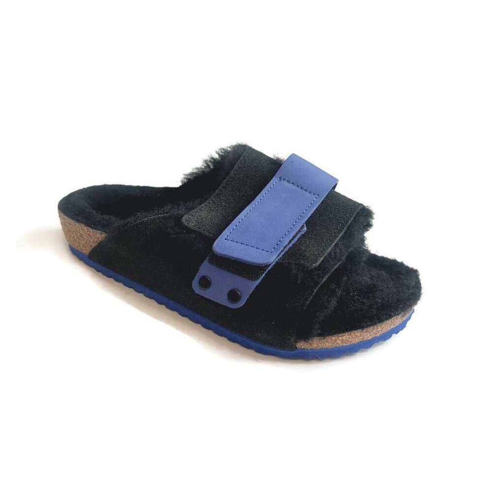 Birkenstock Size 3 Kyoto Teddy Kids Suede Sandals Shearling Lined EU 34 Black
